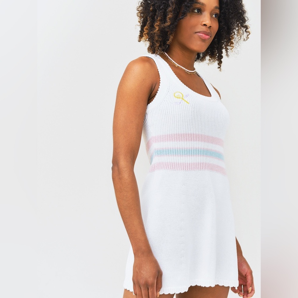 LoveShackFancy Indiana Tennis Mini Knit/Sweater Dress, Sz Medium (New) White